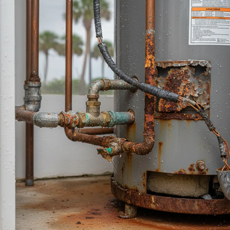 Rusty pipes affected by coastal conditions in Port St Lucie.
