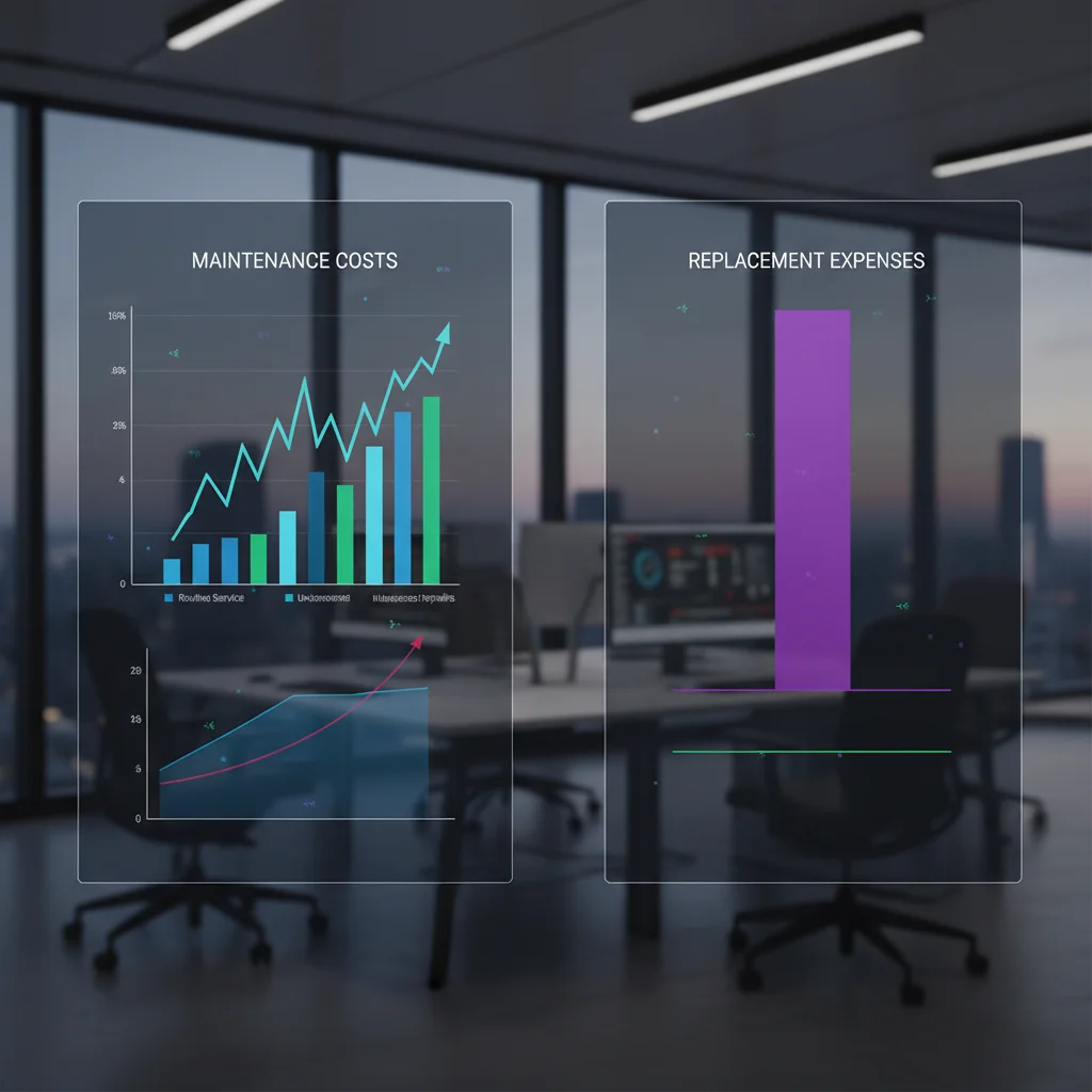 Charts comparing maintenance service costs and replacement expenses.