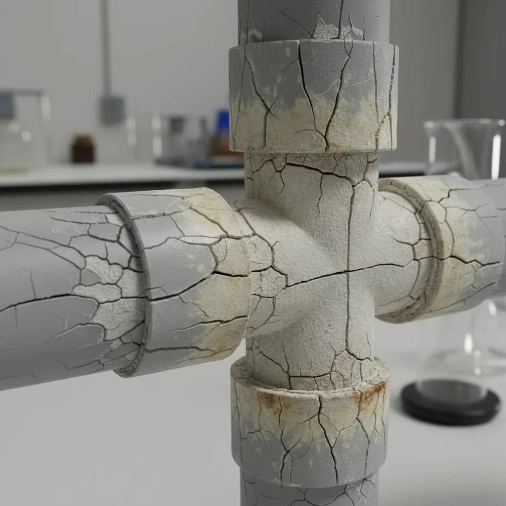 Close-up of brittle and cracked polybutylene pipes from chlorine exposure highlighting polybutylene pipe replacement Port St Lucie plumbing service.