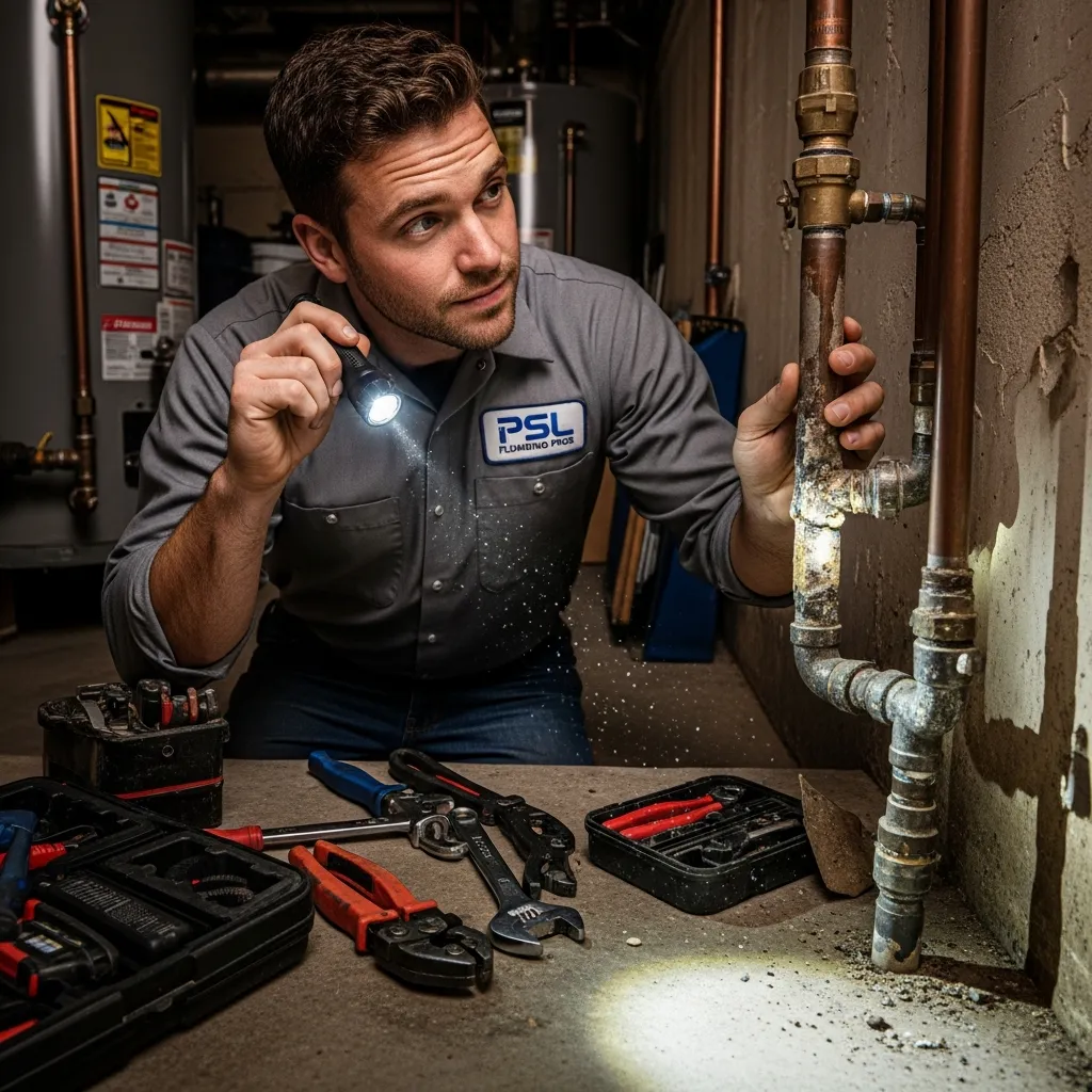 plumber inspecting pipes for buildup and corrosion in Port St. Lucie.